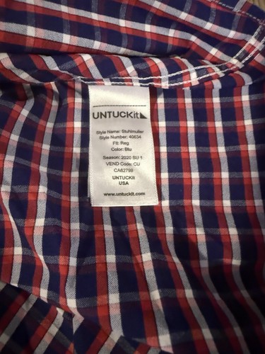 Untuckit Shirt Mens Large Blue Red White Plaid Stuhlmuller Stretch Casual - Picture 8 of 10
