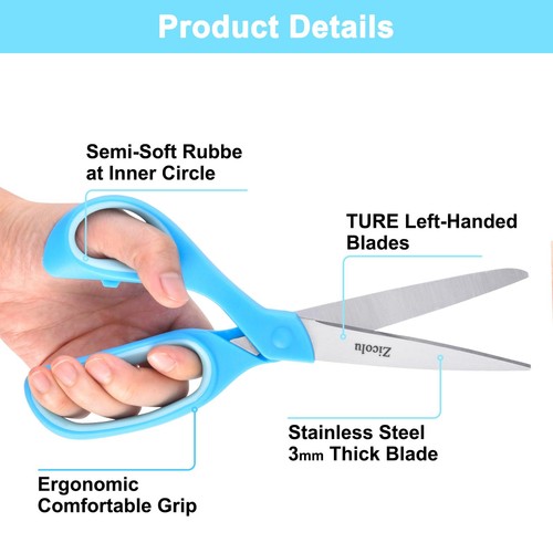 2 Pack Left Handed Scissors Set 8.5 inch Lefty Scissors for Office Craft - Picture 3 of 7