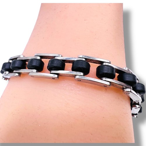EDForce Stainless Steel Rubber Biker Link Bracelet Mens 8" - Picture 8 of 10
