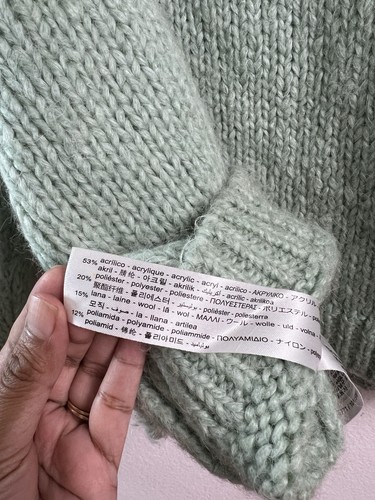 Zara Women’s Mint Green Wool Blend Chunky Cable Knit Sweater Large Long Sleeve - Picture 7 of 8