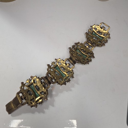 Vintage Selro Faux Türkis verbunden verziert goldfarben viktorianischer Stil Armband - Bild 9 von 9