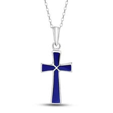 Minimalism Christian Cross Blue Lapis-Lazuli Sterling Silver Necklace