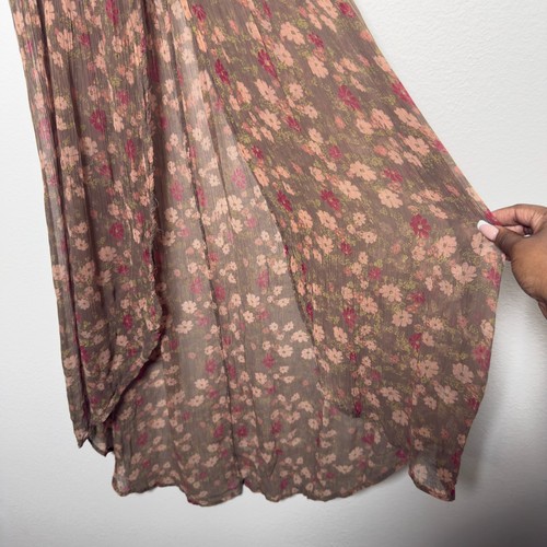 Free People Damen SEIDE Lady of Avalon transparentes Staubtuch Top XS braun rosa Blumen Boho - Bild 6 von 9