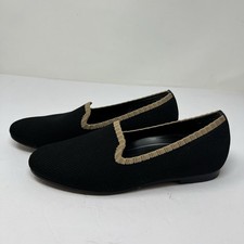 Vionic Willa Flats Women 8 Black Knit Beige Trim Comfort Shoes Slip On Loafers