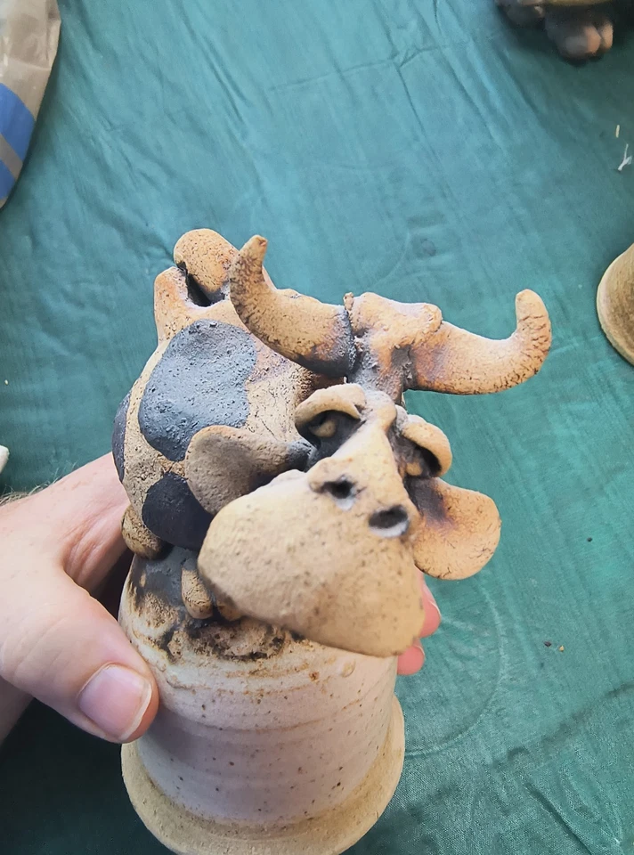 Vintage Todd Warner Rare COW BELL Pottery Figure Signed - Image 3 of 4