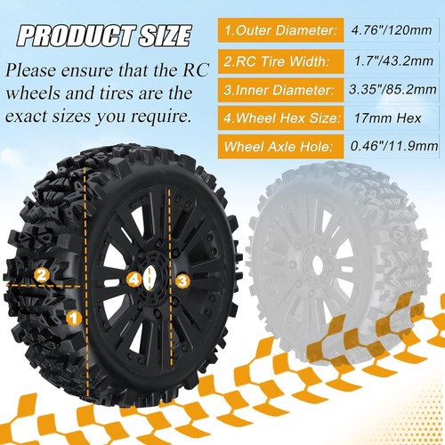 1/8 Off-Road RC Buggy Tires & Wheels - 4PCS Set with Foam Inserts & Black Finish - Picture 4 of 10