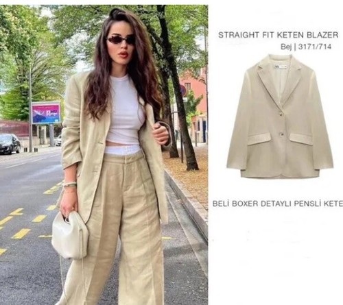 ZARA Women New STRAIGHT CUT LINEN BLAZER BEIGE 3171/714 XL - Picture 1 of 10