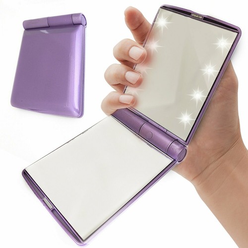 Cosmetic Compact Mirror with LED Lights - Foldable & Rechargeable - Purple - Picture 4 of 5