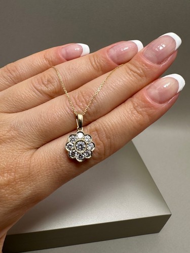 9ct Yellow Gold 1.03ct Lab-Grown Diamonds Flower Pendant&Chain LGSL10 - Picture 14 of 19