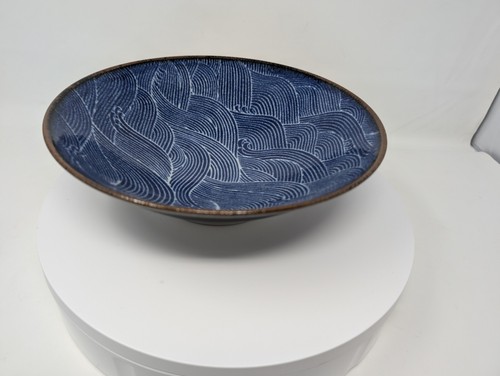 MESMERIZING! 10" Ramen Bowl by Miya JAPAN Blue Waves STONEWARE Pottery - Picture 7 of 10