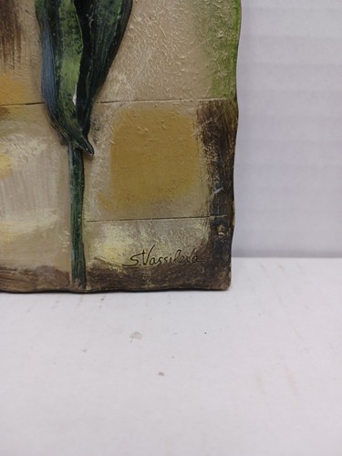 Vintage 4er Set signiert von S. Vassileva Relief Harz Blume Wandbild - Bild 3 von 9