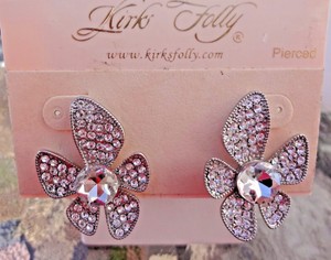 Kirks-Folly-Sparkling-Crystal-Flower-Earrings-Pierced-Silver-Tone-NEW