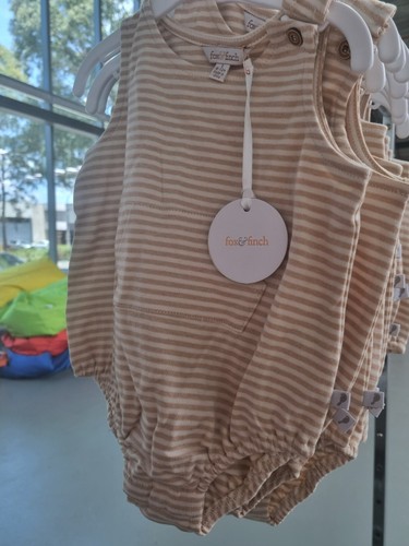 FOX AND FINCH Armadillo Stripe Bodysuit Baby In Cream Size 00 NWT - Bild 2 von 2