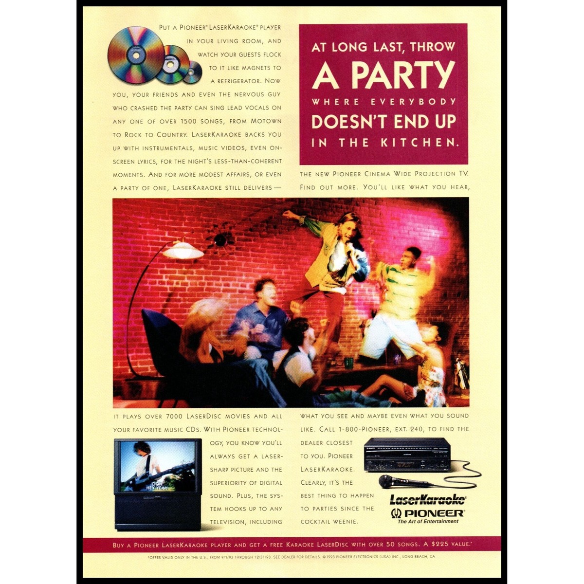 1993 Pioneer Laser Karaoke Player Laser Disc Vintage Print Ad Wall 