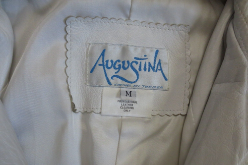 80s Vtg Augustina Women's Jacket Zip Leather & Knit Bomber Jacket Lion Medium - Picture 10 of 13
