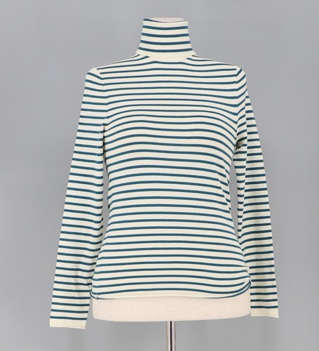 NWT ZARA Green Striped Knit Sweater High Collar Long Sleeves Size L