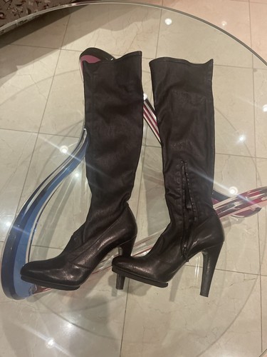 Vintage L’Autre Chose black leather knee high boots sz 37 - Picture 1 of 10