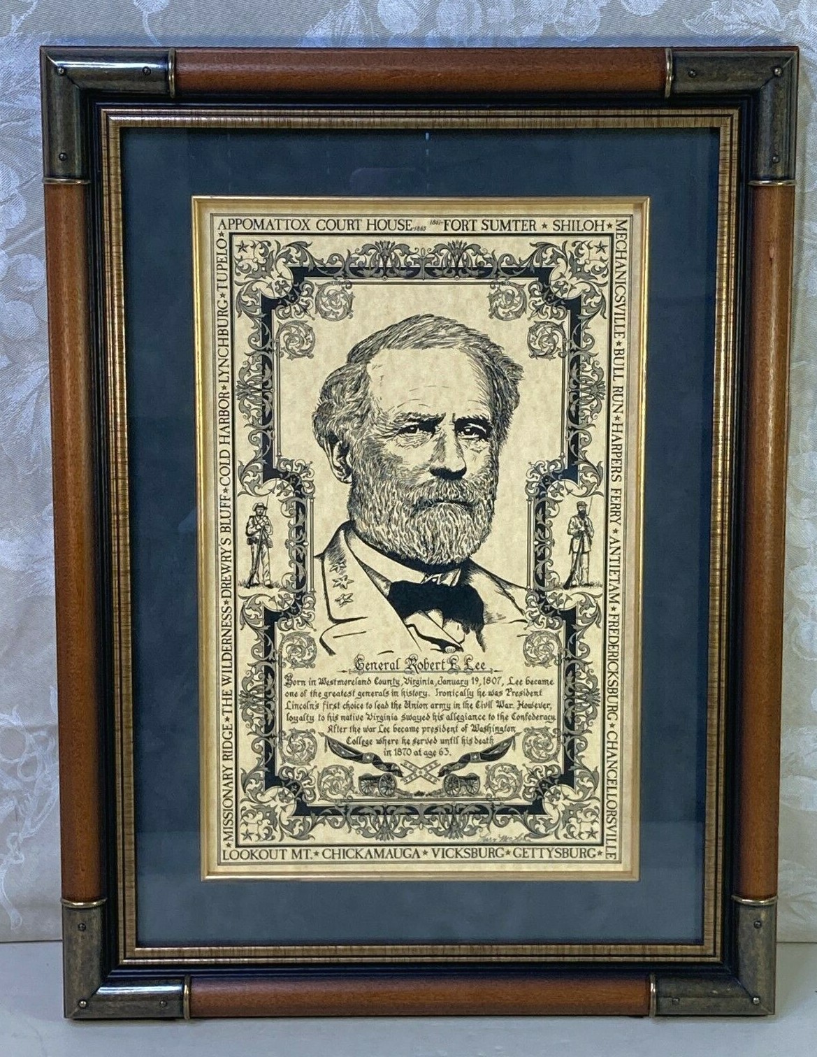 Signed Print of Civil War General Robert E Lee by Larry McLean Framed/Matted