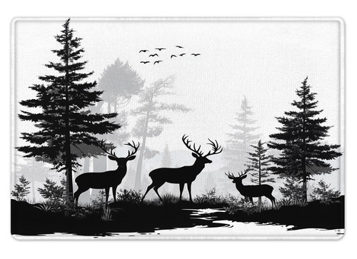 Nature Foggy Forest Black Dear Pine Tree Shower Curtain Bathroom Accessories Set - Picture 16 of 23