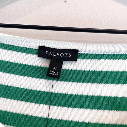 Talbots Women's M Square Neck Striped Knit Stretch Sweater Top Green White - Picture 7 of 11
