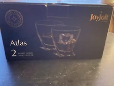 lot of 2 JoyJolt Atlas Crystal Whiskey Glasses, Old Fashioned Glasses 10.8oz NIB