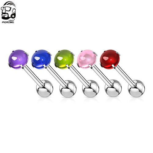6 mm Prong Set Round CZ Surgical Steel Tongue Rings Barbell 14G 5/8" Piercing - Picture 2 of 12