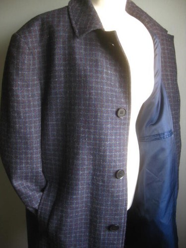 CHARLES TYRWHITT 100% WOOL TRENCH COAT 48 46 blue check long jacket smart - Imagen 9 de 23