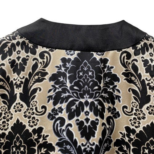 SUSAN GRAVER Kimono Jacket Size Small Black Beige Scroll Print Open Front Blouse - Picture 4 of 10