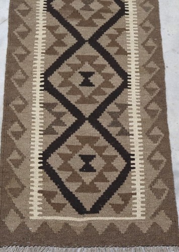 Genuino Afgano Tribal Geométrico Natural Marrón Lana Kilim Hall Runner 61x197 cm - Imagen 2 de 3