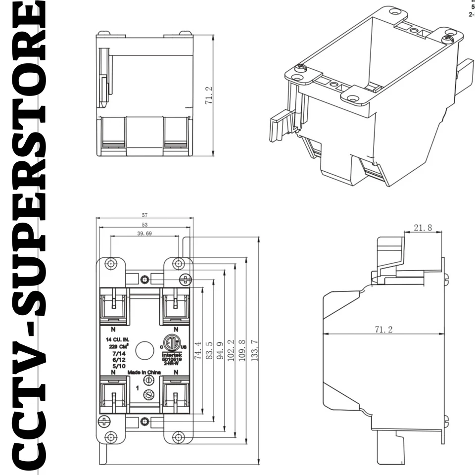Paquete de 100 cajas de interruptores/salidas de trabajo antiguas de 1 velocidad ETL, 14 pulgadas cúbicas de plástico 2,25 x 4,30 x 2,75" Foto 4 de 4