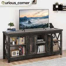 TV Stand Console With Power Outlets Open Shelves Barn Doors for 45 to 65 in TVs