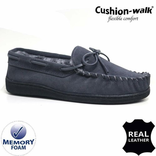 MENS GENUINE SUEDE LEATHER MOCCASIN SLIPPERS LOAFERS WARM LINED SHOES SIZES 6-12 - Picture 7 of 18