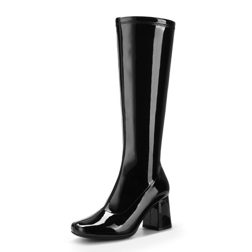 Women Chunky Block Heel Gogo Boots Square Toe Zip Up Fashion Knee High Boots - Picture 3 of 31