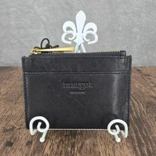 Margot NY Emmy Card Wallet Mini Black Leather Zip Top Slots Classic Travel New