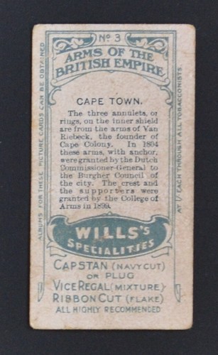1910 Wills's Cigarette Card Arms of the British Empire Series No. 3 Cape Town - Picture 2 of 2