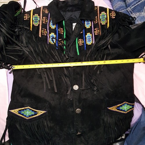 ETOSHA Native American Style Wildleder Fransen Perlenjacke Gr. M indisch - Bild 23 von 24