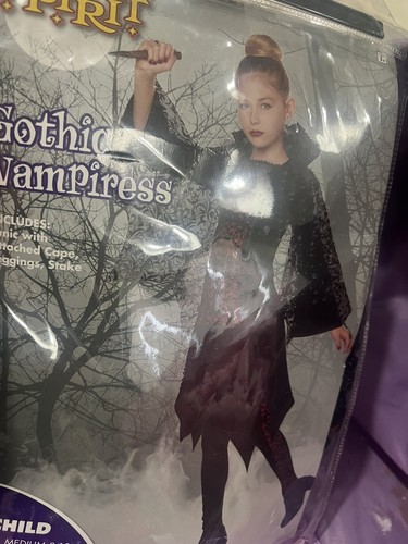 Gothic Vampire Queen Costume Velvet Dress Girls Size M 8-10 Black Halloween - Picture 9 of 9