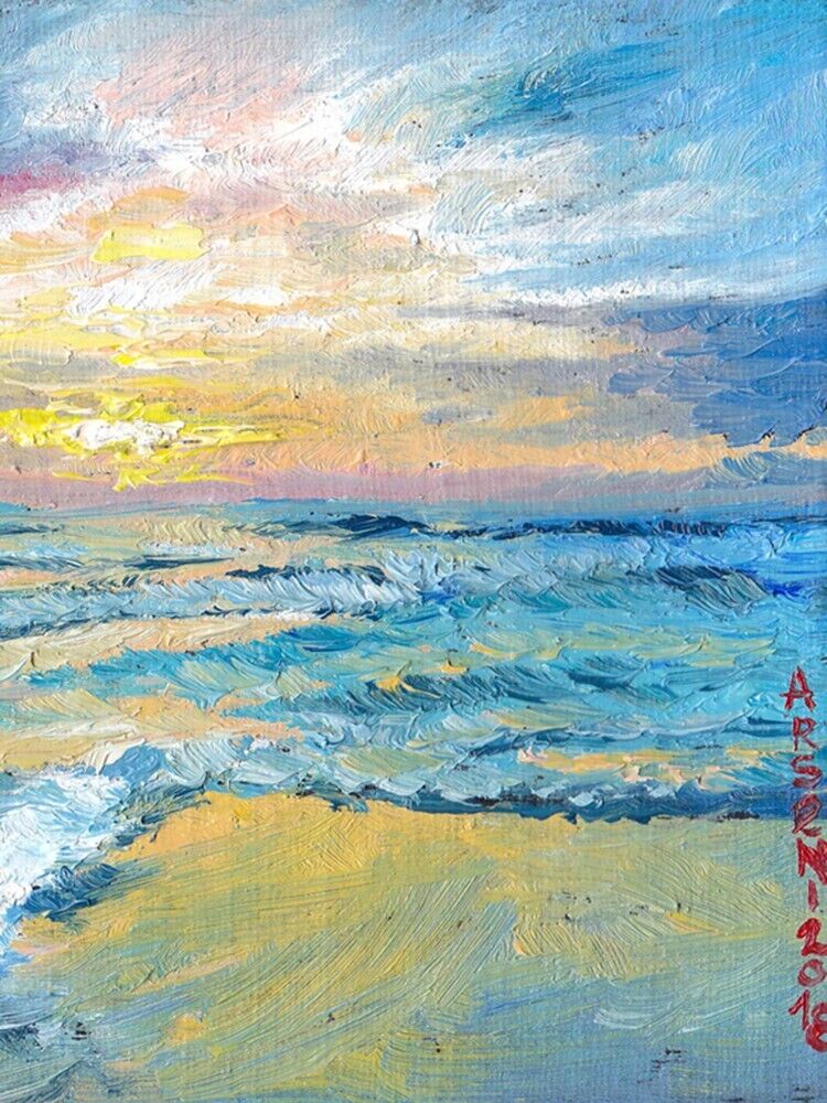 Impression sur toile de peinture à l'huile arseni ~ MER & SOIRÉE 12" X 7,5" SANS CADRE ÉTATS-UNIS - Photo 7 sur 10