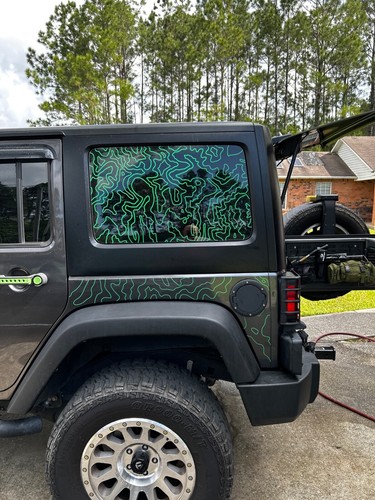 Topographic Map Decal for Jeep Wrangler Unlimited JLU Rear Side Window 2018+ - Picture 3 of 6