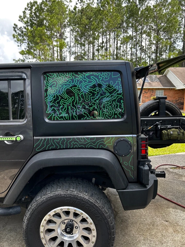 Calcomanía mapa topográfico para Jeep Wrangler Unlimited JLU ventana lateral trasera 2018+ Foto 3 de 4
