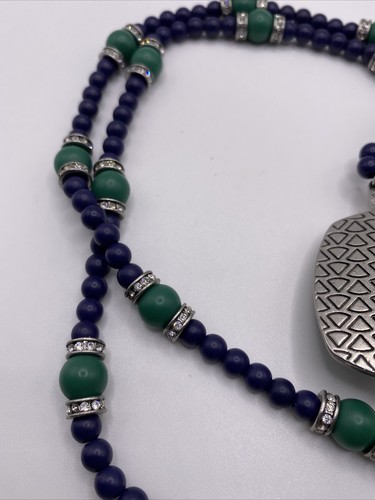 Lia Sophia Prisma Green medallion  Art Deco Beaded Pendant Long Necklace 36" - Picture 8 of 9