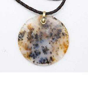 Valentine Dendritic Moss Agate Necklace Natural Stone Pendant 14k Gold & Cord