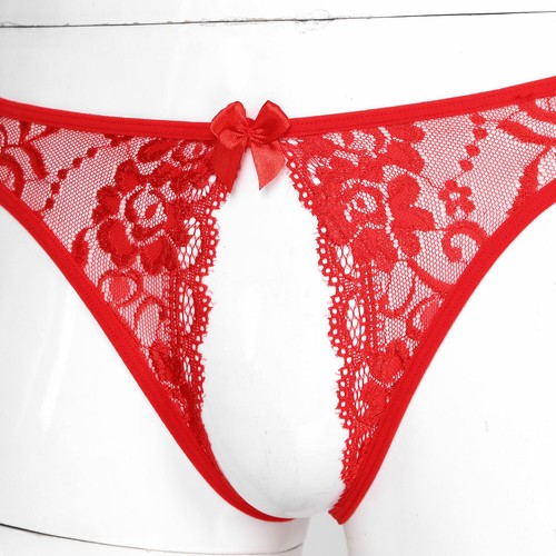 Sexy Mens Lingerie Sissy Lace Floral Crotchless T-back Thong Low-rise Underwear - Picture 14 of 33