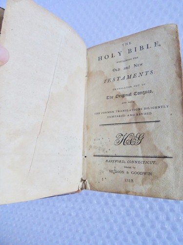 bIBLE HOLY OLD NEW TESTAMENT HUDSON GOODWIN 1812 ANTIQUE LEATHER BOOK neocurio - Picture 7 of 20