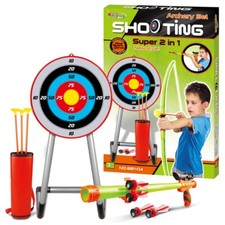 Kids 2 in 1 Large Bow & Arrow Set Archery Toy Bolt Gun Shooting Target Game Boys