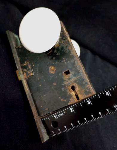 ๐๏ธ Antique Vintage Double Porcelain Doorknobs Mortise Lockset 3 1/2" high x 3" - Picture 13 of 23