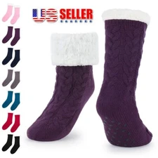 Women Winter Cozy Fuzzy Sherpa Fleece-lined Warm Thermal Non-Skid Slipper Socks