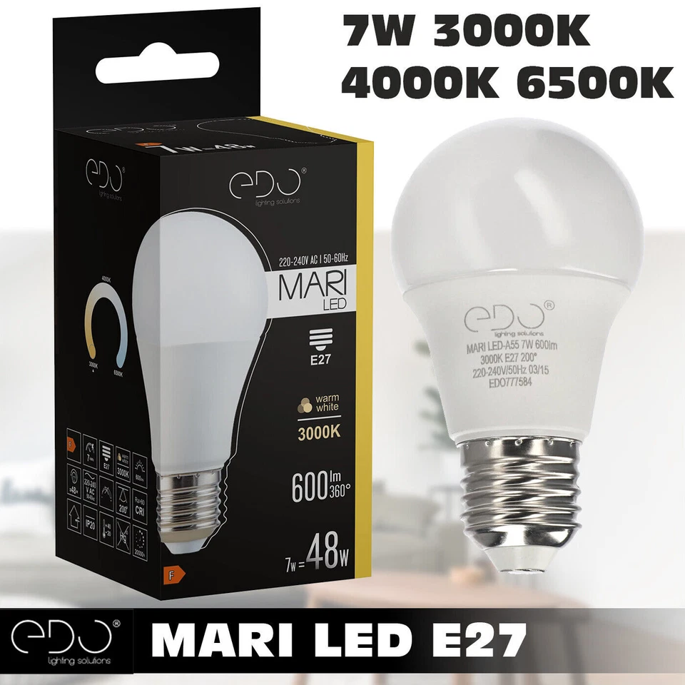Ampoule LED E27 3000K/4000K/6500K 7W 600lm Edo Solutions