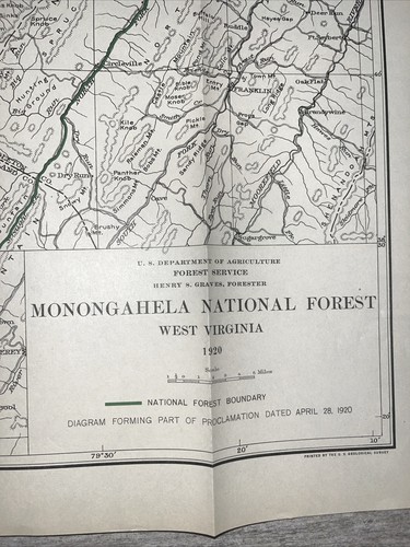 Monongahela National Forest Map Proklamation Woodrow Wilson 1920 - Bild 2 von 3