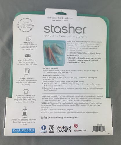 Bolsa de alimentos de silicona reutilizable Stasher de 1/2 galón para cocinar congelar sin plástico - Imagen 2 de 4
